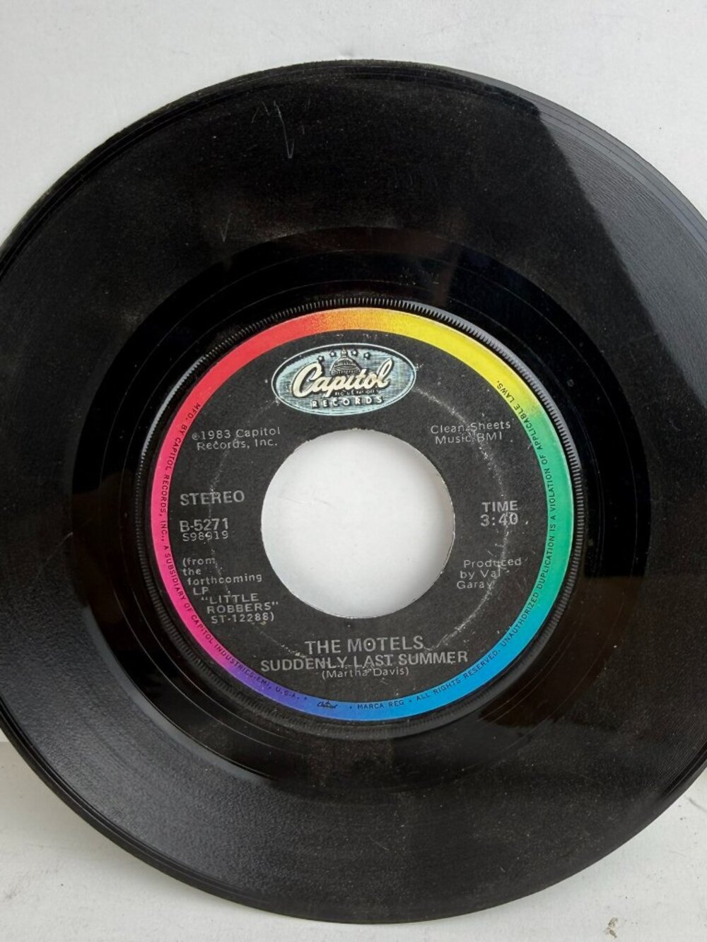 The Motels Suddenly Last Summer 1983 7" Vinyl 45 RPM Single Capitol B-5271 80s